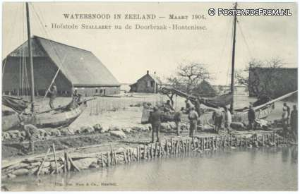 Hontenisse, Watersnood in Zeeland - Maart 1906. Hofstede Stallaert na de Doo
